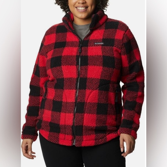 Columbia Plus Plus Sherpa Jacket Red Lily Check Print - Picture 1 of 6